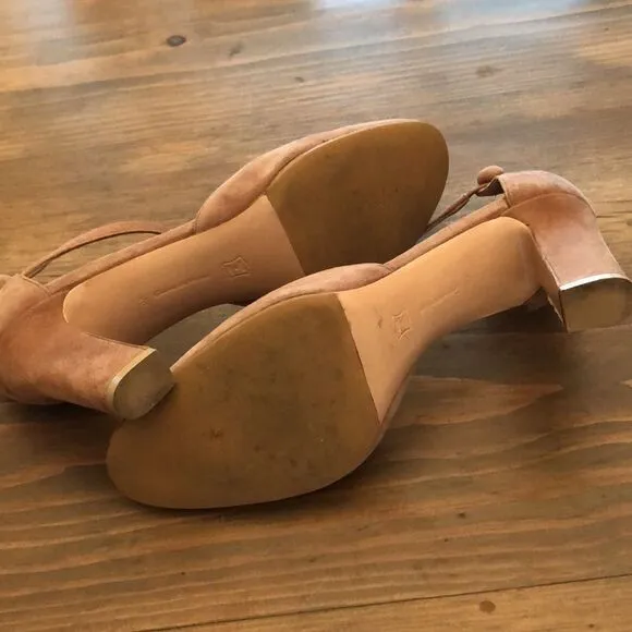 GIANVITO ROSSI SIZE 40 US 9  TAN SUEDE ANKLE STRAP BLOCK HEEL SHOES HERLS PUMPS