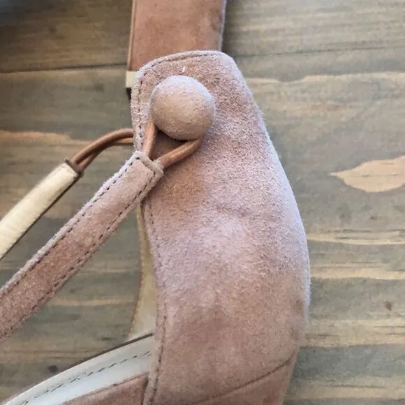 GIANVITO ROSSI SIZE 40 US 9  TAN SUEDE ANKLE STRAP BLOCK HEEL SHOES HERLS PUMPS