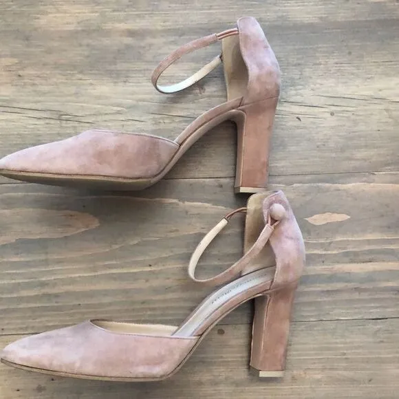 GIANVITO ROSSI SIZE 40 US 9  TAN SUEDE ANKLE STRAP BLOCK HEEL SHOES HERLS PUMPS