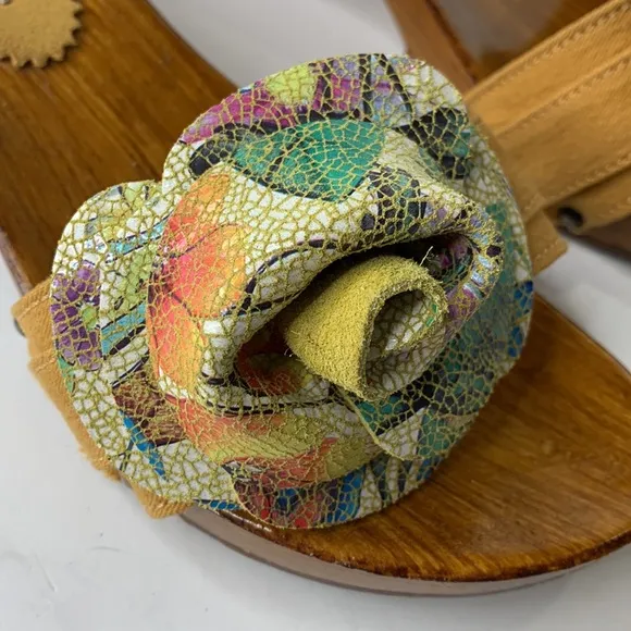 Gioie Italian floral suede wood clogs