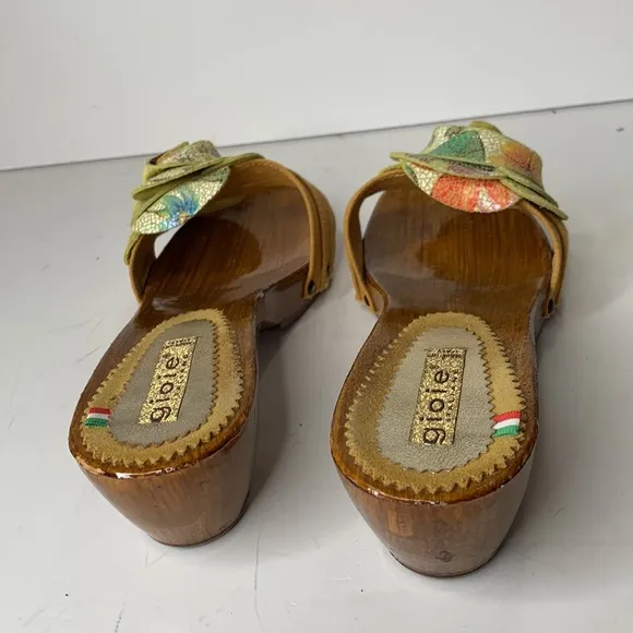 Gioie Italian floral suede wood clogs