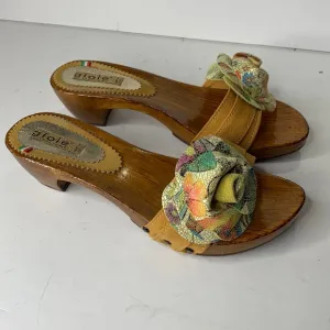 Gioie Italian floral suede wood clogs