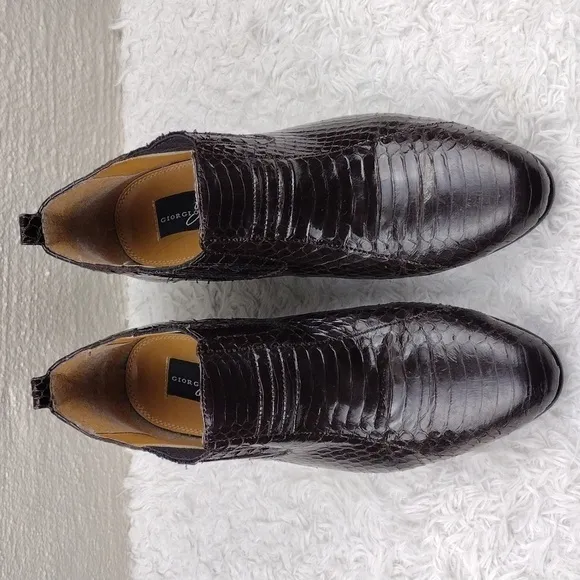 Giorgio Brutini Dark Brown Genuine Snakeskin Leather Almond Toe Chelsea Boot