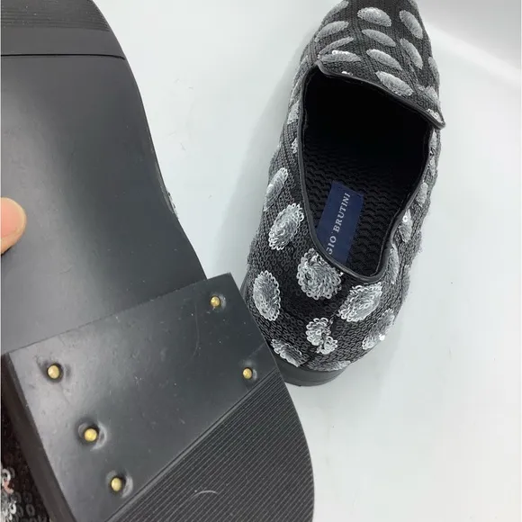 Giorgio Brutini Men's Black/Silver Polka Dot Sequin Slip-Ons
