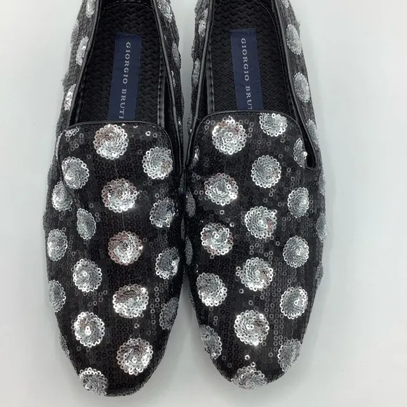 Giorgio Brutini Men's Black/Silver Polka Dot Sequin Slip-Ons