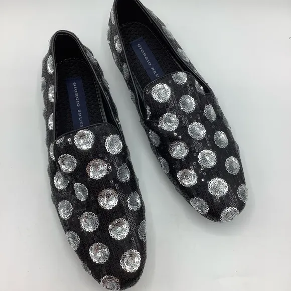 Giorgio Brutini Men's Black/Silver Polka Dot Sequin Slip-Ons