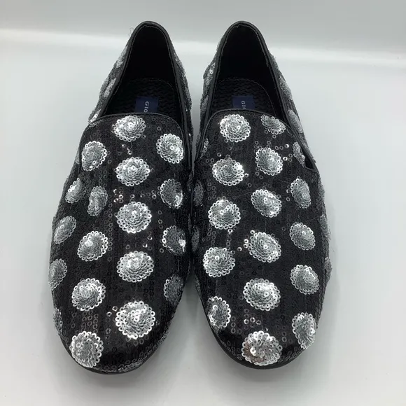 Giorgio Brutini Men's Black/Silver Polka Dot Sequin Slip-Ons