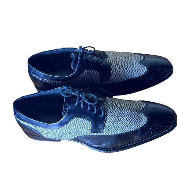 Giovanni 6484 Leather Wingtip Oxford Dress Shoes Black Tweed Men's Size 13