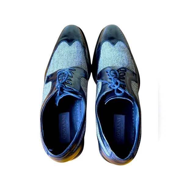 Giovanni 6484 Leather Wingtip Oxford Dress Shoes Black Tweed Men's Size 13