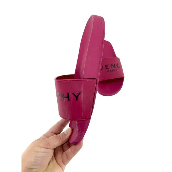 Givenchy Berry Red Slide Sandals Synthetic Rubber SZ 37 EU
