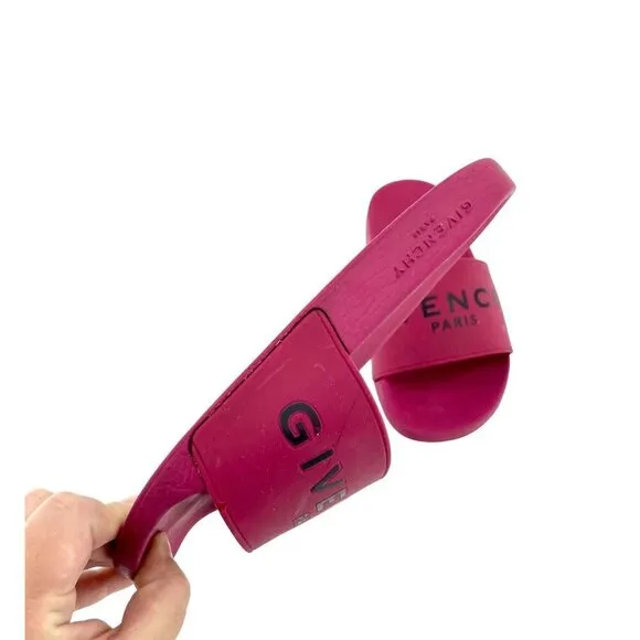 Givenchy Berry Red Slide Sandals Synthetic Rubber SZ 37 EU