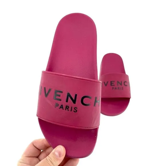 Givenchy Berry Red Slide Sandals Synthetic Rubber SZ 37 EU