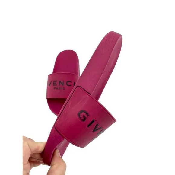 Givenchy Berry Red Slide Sandals Synthetic Rubber SZ 37 EU