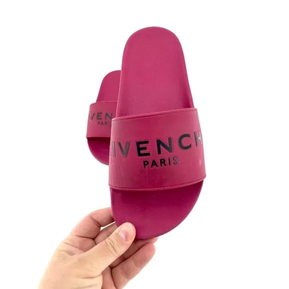Givenchy Berry Red Slide Sandals Synthetic Rubber SZ 37 EU