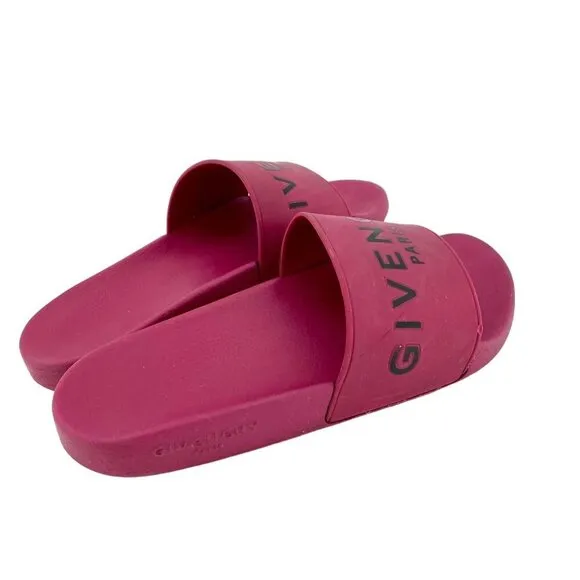 Givenchy Berry Red Slide Sandals Synthetic Rubber SZ 37 EU