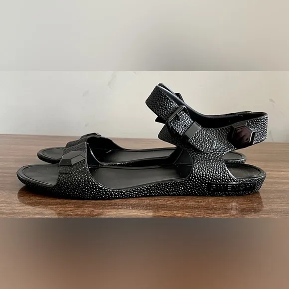 Givenchy Black Rubber Jellies, Stingray-Pattern Jeweled Sandals, Size 36