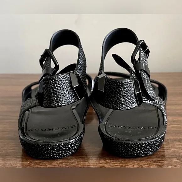 Givenchy Black Rubber Jellies, Stingray-Pattern Jeweled Sandals, Size 36