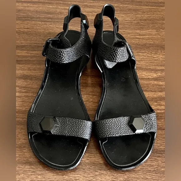 Givenchy Black Rubber Jellies, Stingray-Pattern Jeweled Sandals, Size 36