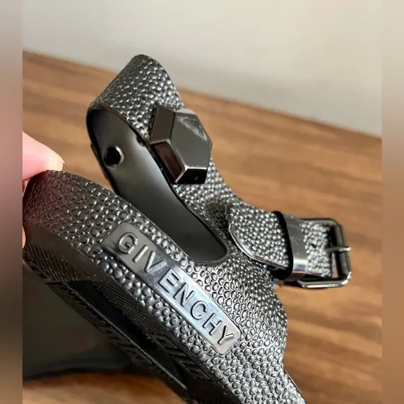 Givenchy Black Rubber Jellies, Stingray-Pattern Jeweled Sandals, Size 36