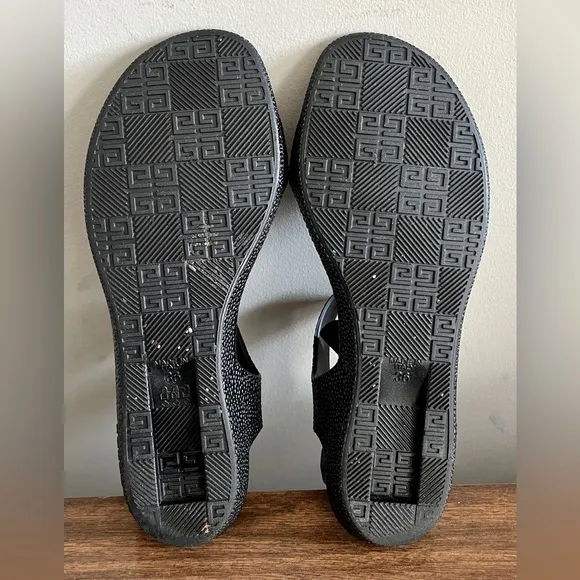Givenchy Black Rubber Jellies, Stingray-Pattern Jeweled Sandals, Size 36