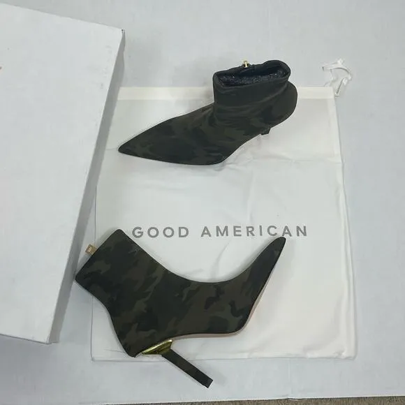 Good American Green Camo Ankle Neoprene Booties NEW Size 6.5