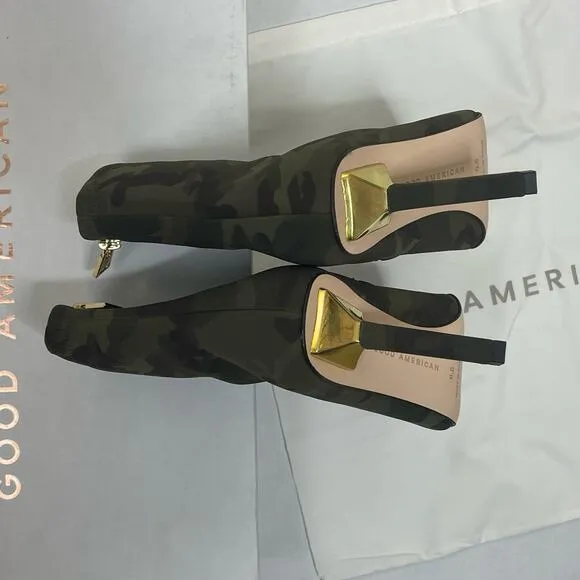 Good American Green Camo Ankle Neoprene Booties NEW Size 6.5