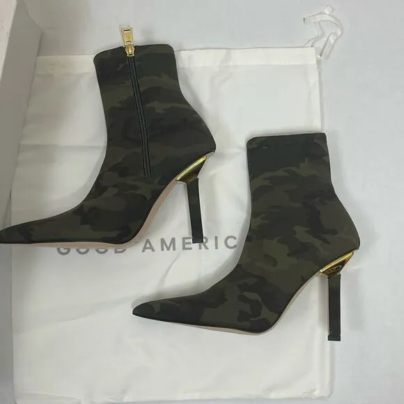 Good American Green Camo Ankle Neoprene Booties NEW Size 6.5