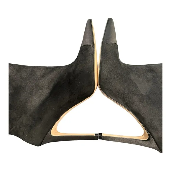 Good American Thigh High Pointed Toe Black Heels Size 8 Suede Likes Feel