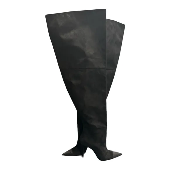 Good American Thigh High Pointed Toe Black Heels Size 8 Suede Likes Feel