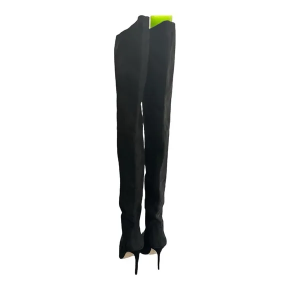 Good American Thigh High Pointed Toe Black Heels Size 8 Suede Likes Feel