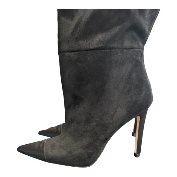 Good American Thigh High Pointed Toe Black Heels Size 8 Suede Likes Feel