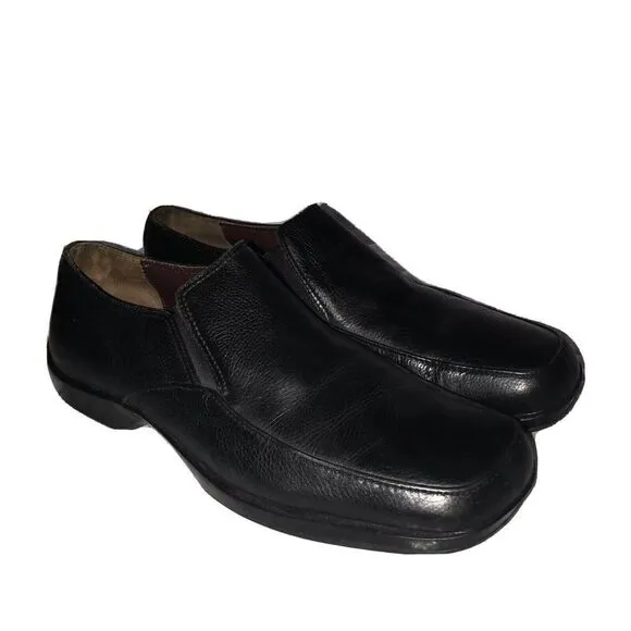 Gordon Rush Slip On Leather Rubber Sole Dress Shoes Square Toe Sz 9.5 Black