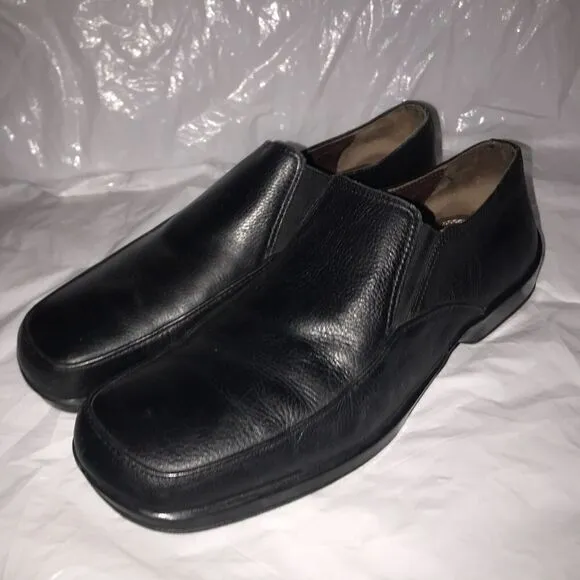 Gordon Rush Slip On Leather Rubber Sole Dress Shoes Square Toe Sz 9.5 Black