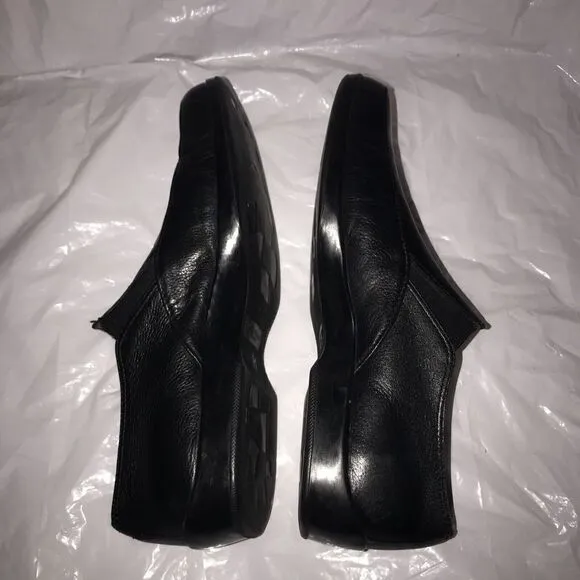 Gordon Rush Slip On Leather Rubber Sole Dress Shoes Square Toe Sz 9.5 Black