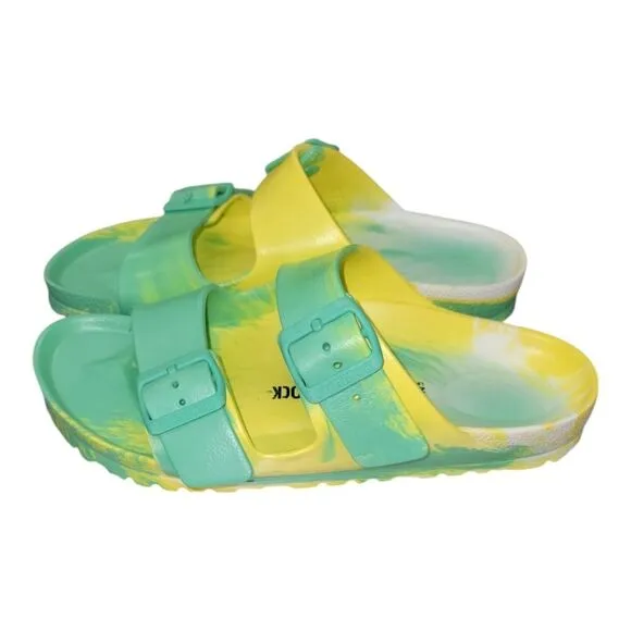 Green And Yellow Tie Dye Rubber Eva Sandals Size 39 Womens 8