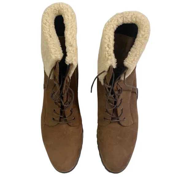 Grigiarancio suede brown shearling trimmed chukka lace up lugged sole boots 10.5