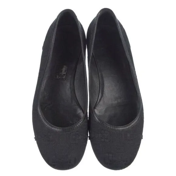 Gucci Authentic Solid Black Canvas Round Toe Ballet Flats 5