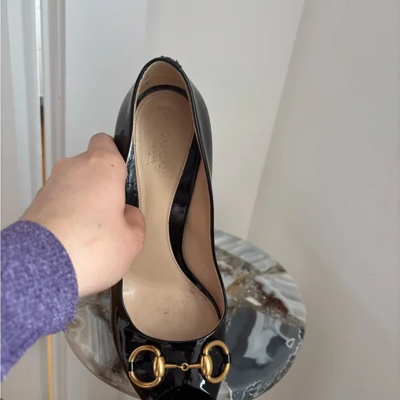 Gucci Black Patent Leather Women's Peep Toe Pumps