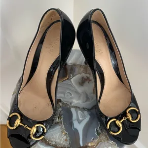 Gucci Black Patent Leather Women's Peep Toe Pumps