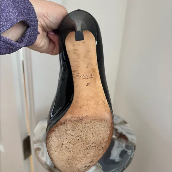 Gucci Black Patent Leather Women's Peep Toe Pumps