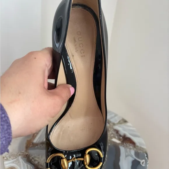 Gucci Black Patent Leather Women's Peep Toe Pumps