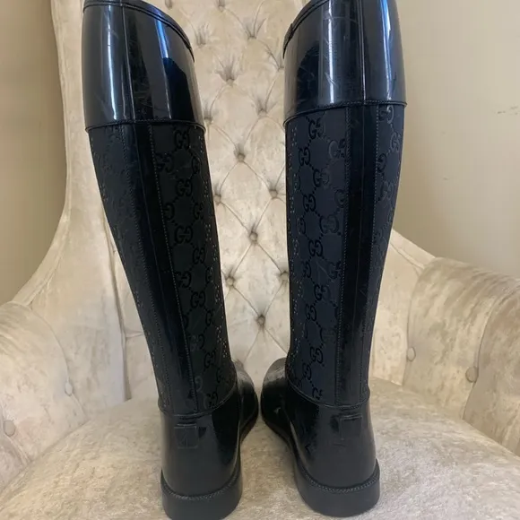 Gucci Black rubber rain boots 36 GUC