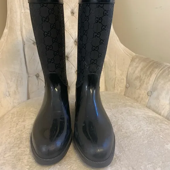 Gucci Black rubber rain boots 36 GUC