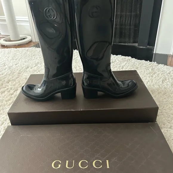 Gucci Black Rubber Rain Boots, Women’s EU 35
