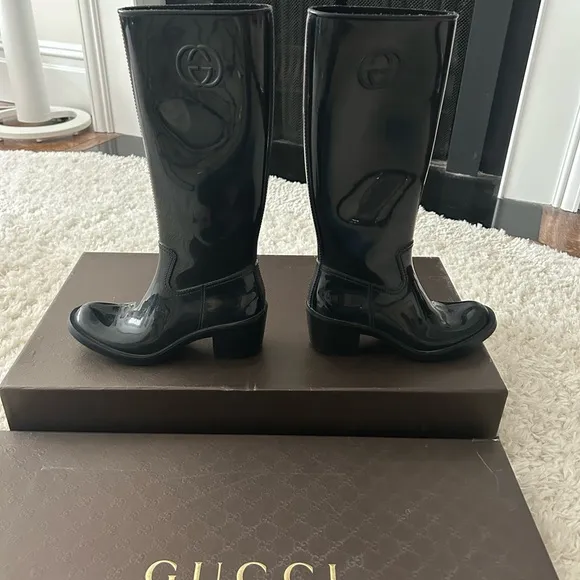Gucci Black Rubber Rain Boots, Women’s EU 35