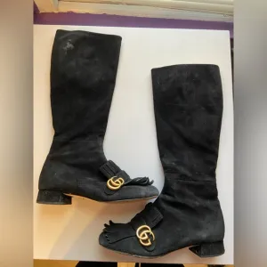 Gucci Black Suede Knee-High Boots with GG LogoSize IT 40 / US 10