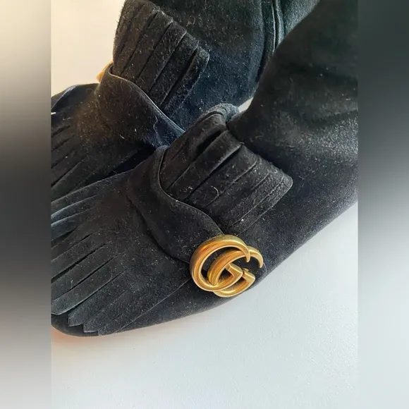 Gucci Black Suede Knee-High Boots with GG LogoSize IT 40 / US 10