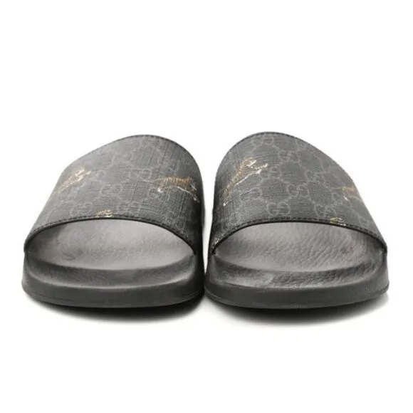 Gucci GG Supreme Tigers Print Slide Sandals Black Multicolor Size 6