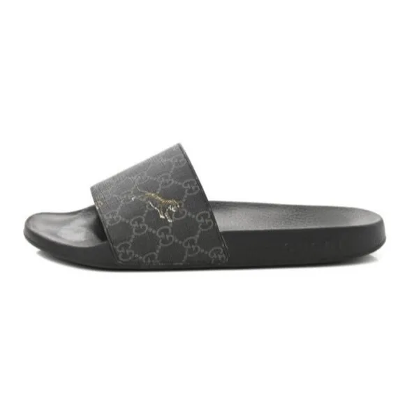 Gucci GG Supreme Tigers Print Slide Sandals Black Multicolor Size 6