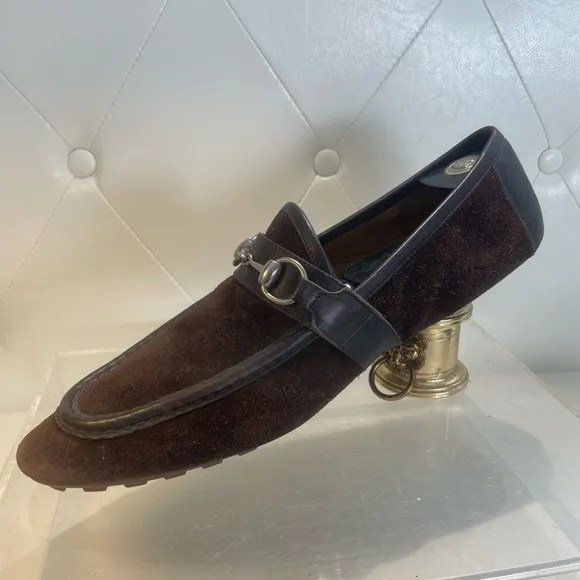 GUCCI horsebit accent suede drives - Brown loafers shoes sz 14 made in italy